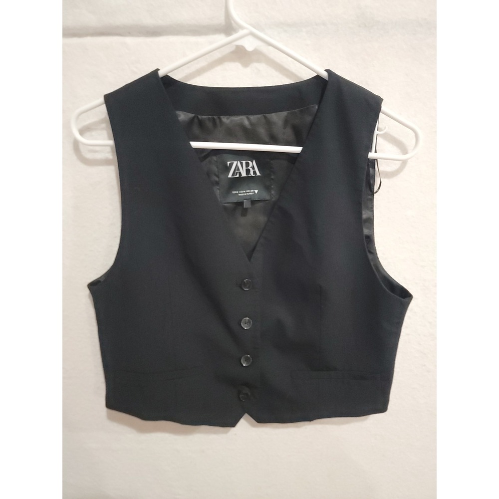 ZARA Black Tailored Vest Size M Medium Sleeveless Blazer Fitted Lined Cropped